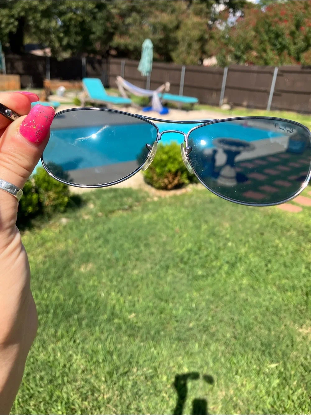 Ray-Ban Silver Aviator Sunglasses with Blue Lenses